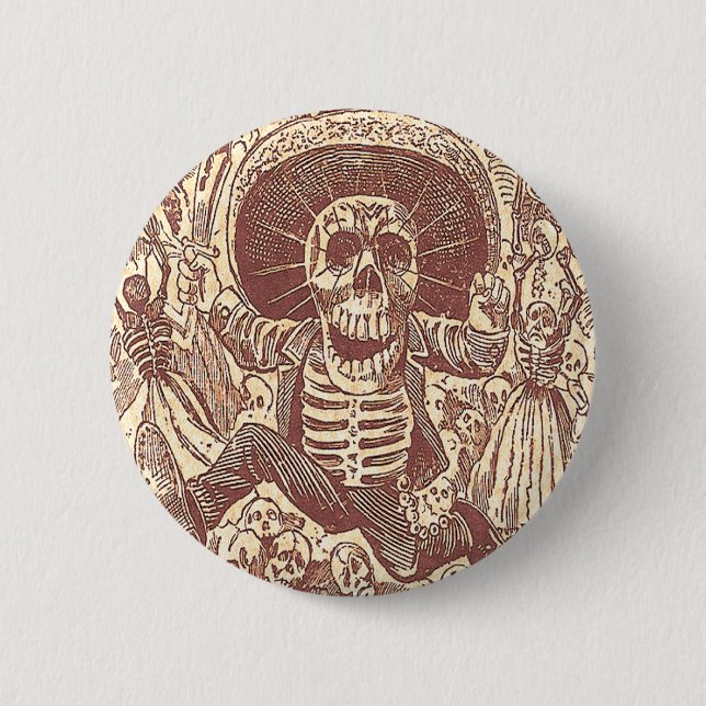 Skull from Oaxaca, La Calavera Oaxaqueña Pinback Button (Front)