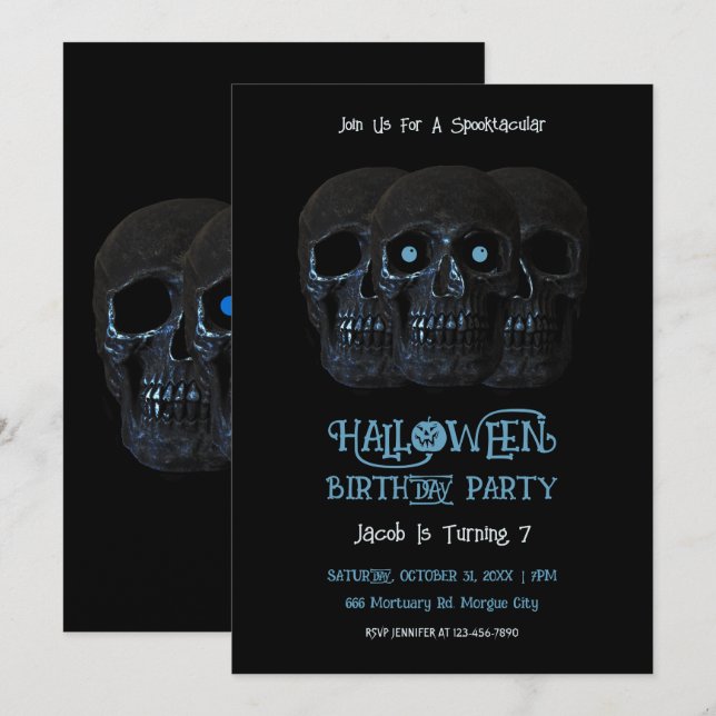 Skull Funny Gothic Black Halloween Birthday Invitation (Front/Back)