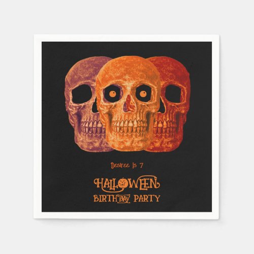 Skull Funny Gothic Orange Black Halloween Birthday Napkins