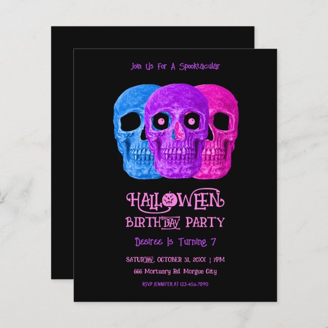 Skull Funny Gothic Pink Halloween Birthday Budget (Front/Back)