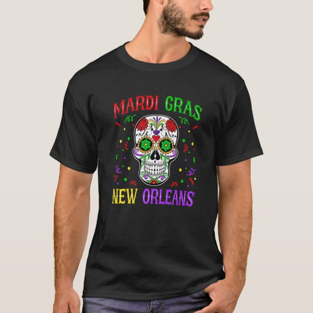 Skull Funny Mardi Gras Carnival Party New Orleans  T-Shirt (Front)