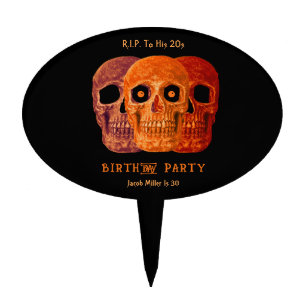 Skull Funny Orange Gothic Birthday RIP To His 20s Cake Topper