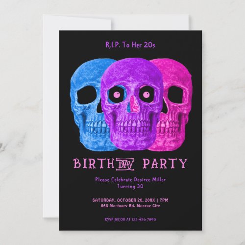 Skull Funny Purple Gothic Birthday RIP To Her 20s Invitation