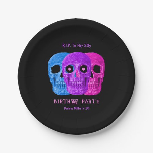 Skull Funny Purple Gothic Birthday RIP To His 20s Paper Plates