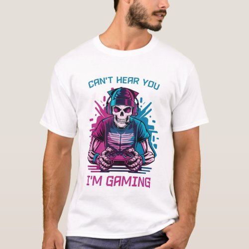 Skull Gamer Neon Video Games Gift T_Shirt