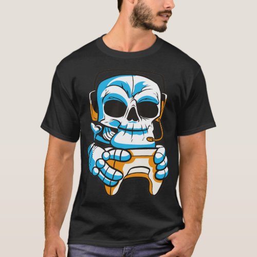 Skull gamer with joystick T_Shirt
