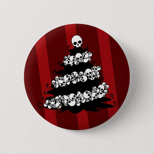 Skull Garland Christmas Tree Pinback Button (Front)