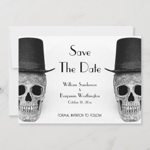 Skull Gay Mr And Mr Black And White Vintage Retro Save The Date