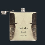 Skull Gay Mr And Mr Vintage Retro Sepia Best Man Flask<br><div class="desc">Gay Mr and Mr skull with top hat retro vintage sepia texture gothic Halloween wedding favor flask. Harlequin pattern background fun,  spooky,  half skulls give your best man a one of a kind gift. Image copyright Marg Seregelyi Photography.</div>