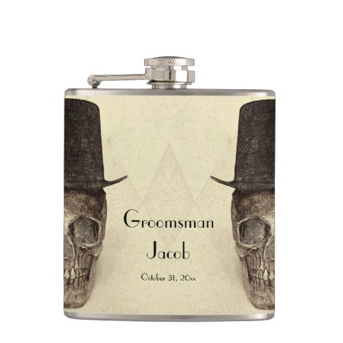 Skull Gay Mr And Mr Vintage Retro Sepia Groomsman Flask