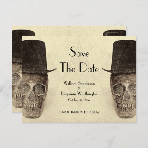 Skull Gay Mr And Mr Vintage Retro Sepia Wedding Announcement Postcard