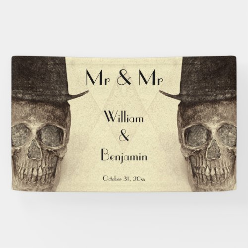 Skull Gay Mr And Mr Vintage Retro Sepia Wedding Banner