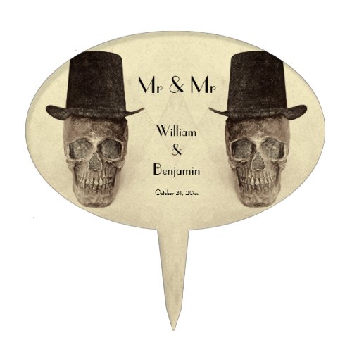 Skull Gay Mr And Mr Vintage Retro Sepia Wedding Cake Topper