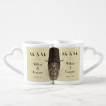 Skull Gay Mr And Mr Vintage Retro Sepia Wedding Coffee Mug Set<br><div class="desc">Gay Mr and Mr skull with top hat vintage retro sepia texture gothic Halloween wedding matching coffee mug set. Harlequin pattern background. Fun,  spooky kitchen decor for the newlyweds. Half skulls give this design a unique look. Image copyright Marg Seregelyi Photography.</div>