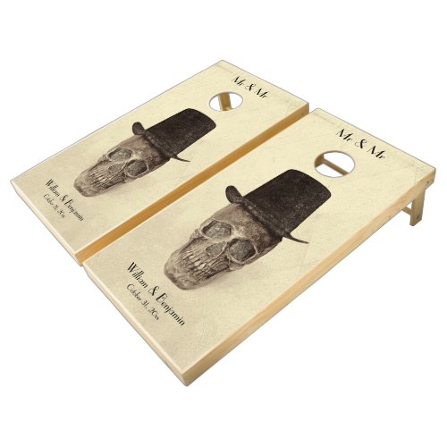 Skull Gay Mr And Mr Vintage Retro Sepia Wedding Cornhole Set