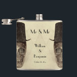 Skull Gay Mr And Mr Vintage Retro Sepia Wedding Flask<br><div class="desc">Gay Mr and Mr skull with top hat retro vintage sepia texture gothic Halloween wedding favor flask. Harlequin pattern background fun,  spooky,  half skulls give this groomsmen gift a one of a kind look. Image copyright Marg Seregelyi Photography.</div>