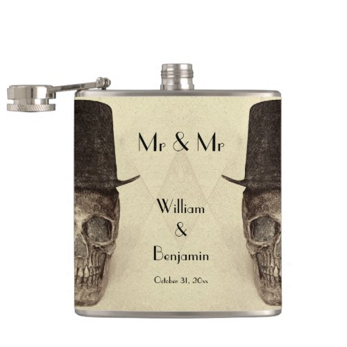 Skull Gay Mr And Mr Vintage Retro Sepia Wedding Flask