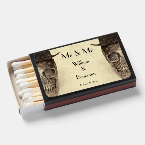 Skull Gay Mr And Mr Vintage Retro Sepia Wedding Matchboxes