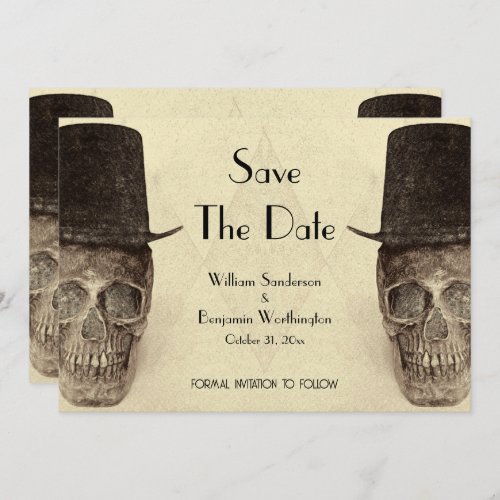 Skull Gay Mr And Mr Vintage Retro Sepia Wedding Save The Date