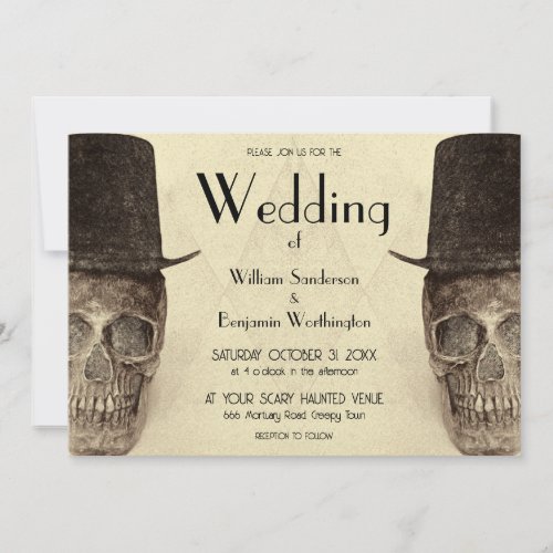 Skull Gay Mr And Mr Vintage Sepia Retro Wedding Invitation