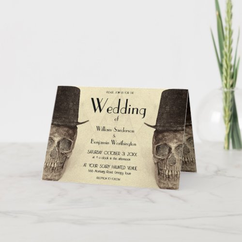 Skull Gay Mr And Mr Vintage Sepia Retro Wedding Invitation