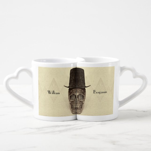 Skull Gay Vintage Retro Sepia Wedding Lover's Coffee Mug Set (Front Nesting)