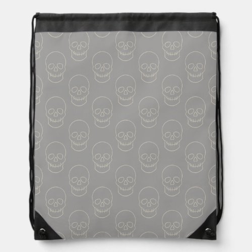 Skull _ Ghost Grey and Bone White Drawstring Bag