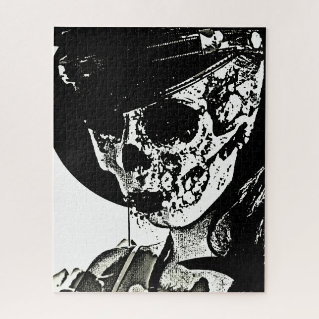 Skull Girl - Black and White Jigsaw Puzzle (Vertical)