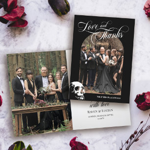 Skull Goth Halloween Wedding Love and Thanks Letterpress Thank You Card