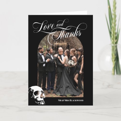 Skull Goth Halloween Wedding Love and Thanks Thank You Card