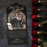 Skull Goth Halloween Wedding Love Thanks Gold All In One Invitation<br><div class="desc">Elegant goth wedding folded photo thank you card and envelope in one to send to your wedding guests, thanking them for attending your wedding and for their generous gift. Add your favorite wedding photo in an arch shaped frame with Love and Thanks printed across the top of the card in...</div>