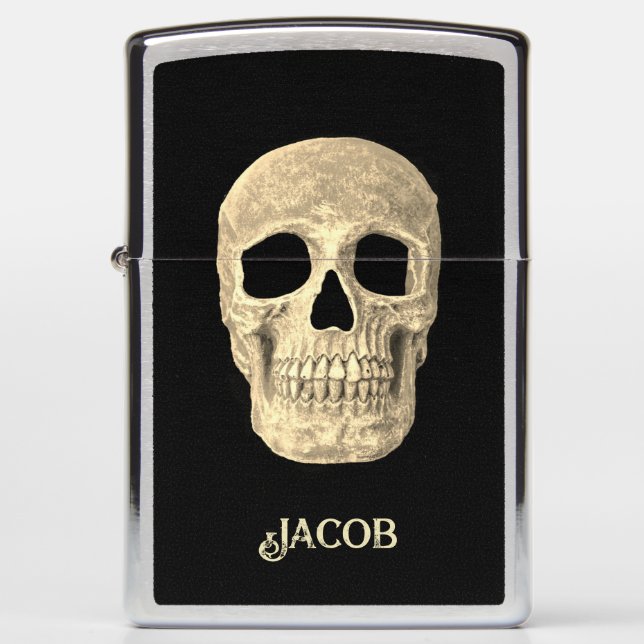 Skull Gothic Black Sepia Cool Creepy Popart Zippo Lighter (Front)