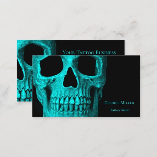 Skull Gothic Dark Teal Black Macabre Tattoo Shop Business Card