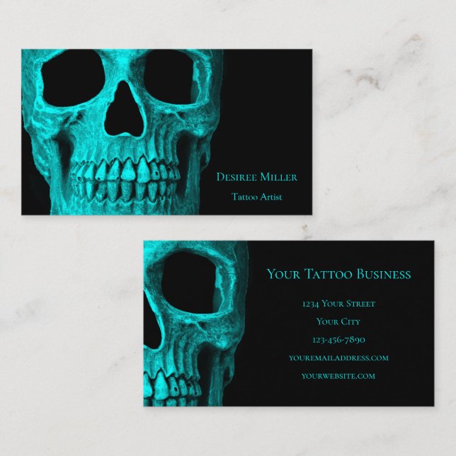 Skull Gothic Dark Teal Black Macabre Tattoo Shop Business Card (Front/Back)