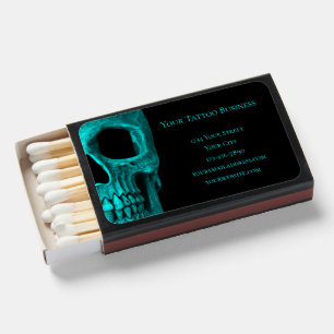Skull Gothic Dark Teal Black Macabre Tattoo Shop Matchboxes
