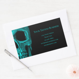 Skull Gothic Dark Teal Black Macabre Tattoo Shop Rectangular Sticker