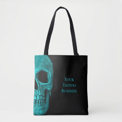 Skull Gothic Dark Teal Black Macabre Tattoo Shop Tote Bag