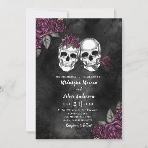 Skull Gothic Floral Roses Wedding  Invitation