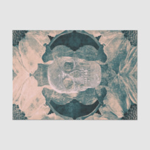 Skull Gothic Floral Teal Beige Grunge Texture Tissue Paper