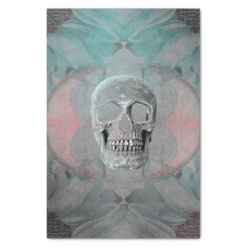 Skull Gothic Floral Teal Pink Gray Vintage Texture Tissue Paper
