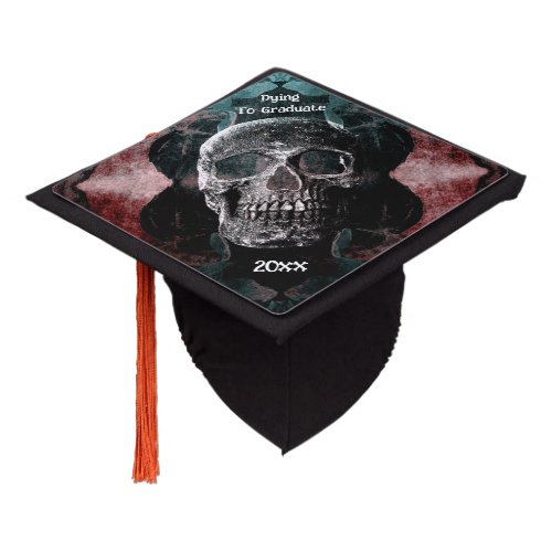 Skull Gothic Funny Floral Teal Black Red Grunge Graduation Cap Topper