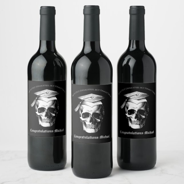 Skull Gothic Graduation Party Radiology Wine Label (Bottles)