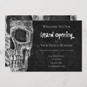 Skull Gothic Grand Opening Black White Tattoo Shop Invitation
