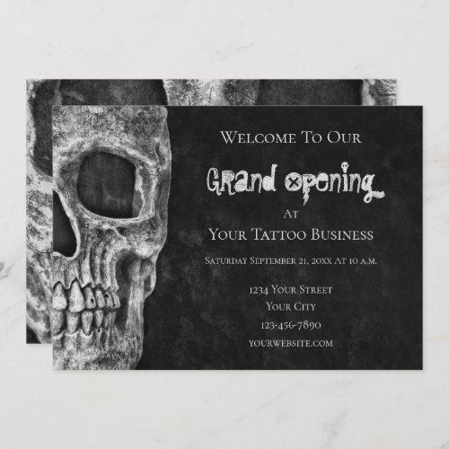 Skull Gothic Grand Opening Black White Tattoo Shop Invitation