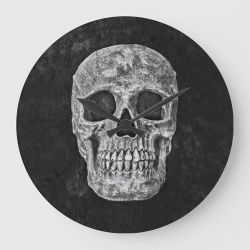 Skull Gothic Grunge Black And White Old Texture Large Clock