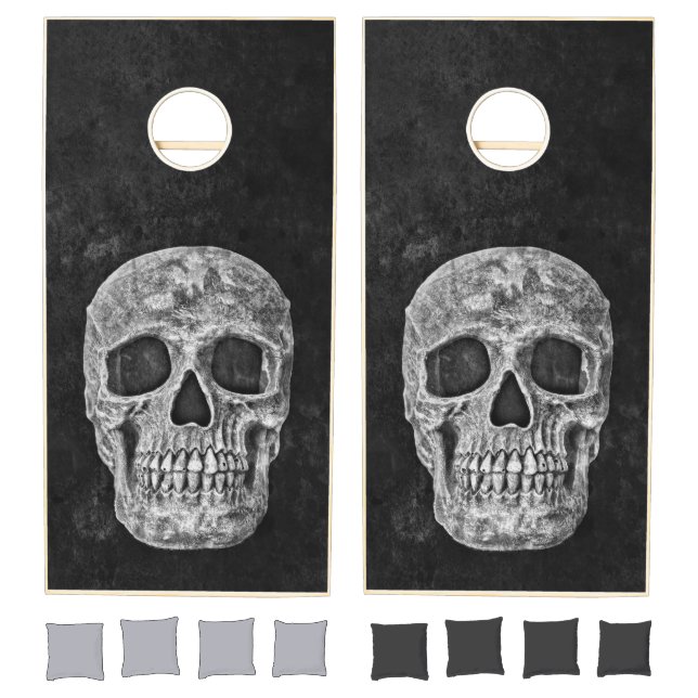 Skull Gothic Grunge Texture Black And White Old Cornhole Set (Set)