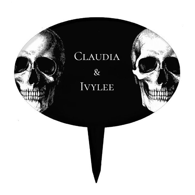 Skull Gothic Halloween Wedding Cake Topper (Front)