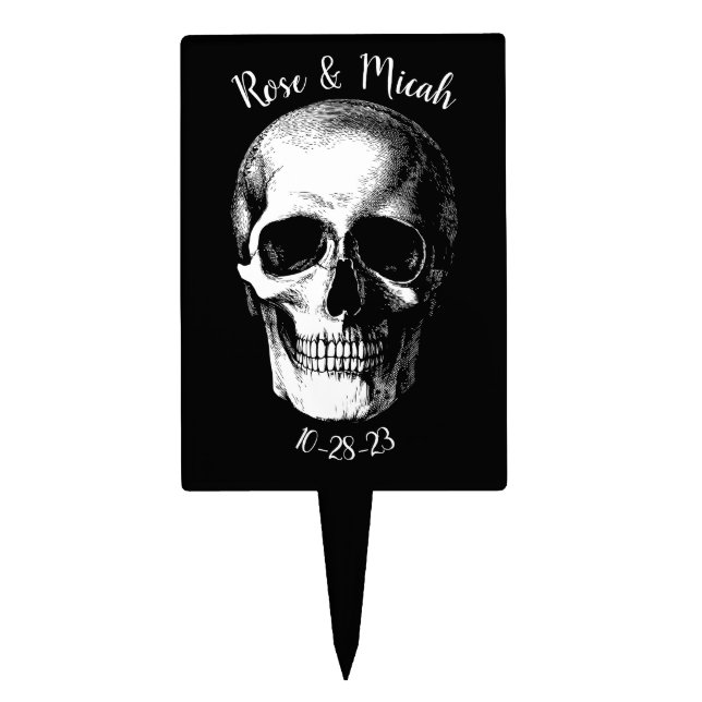 Skull Gothic Halloween Wedding Cake Topper (Front)