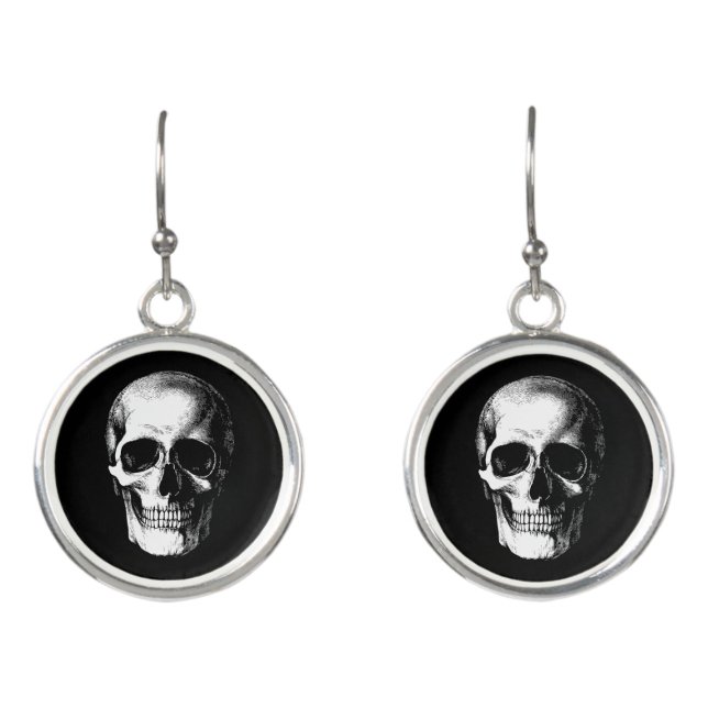 Skull Gothic Halloween Wedding Earrings (Front)