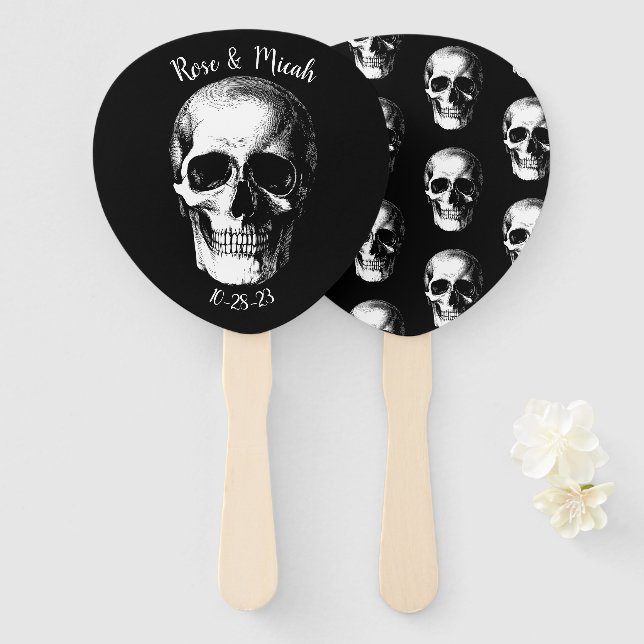 Skull Gothic Halloween Wedding Fans (Front and Back)